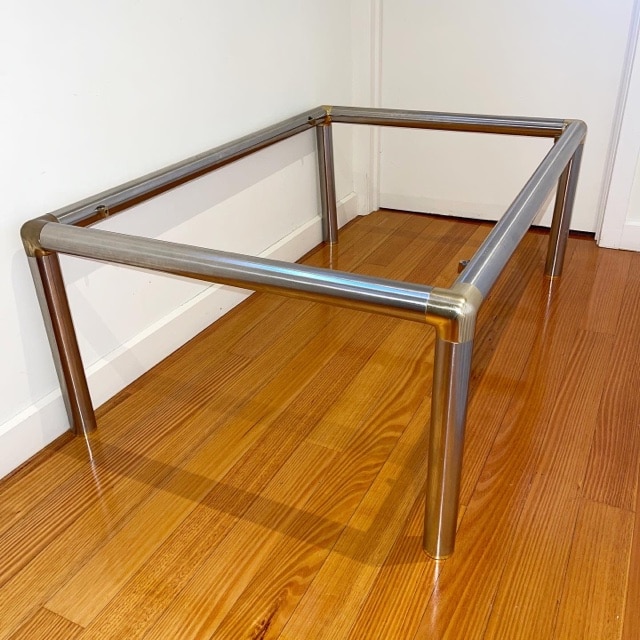 80’s Brass, Brushed Metal & Glass Coffee Table